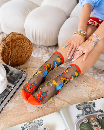 Sock candy la dolce vita black sheer sock italian summer dinner print socks