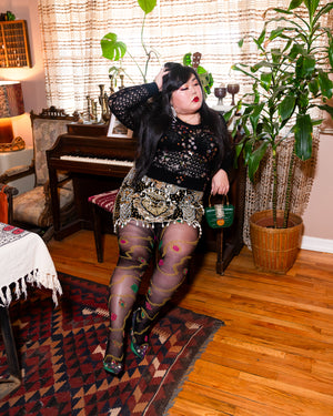 Sock Candy Pearls and Jewels black sheer tights fancy tights plus size tights plus size style