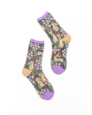 Sock candy rabbit floral black sheer socks and sandals floral spring accessories easter socks