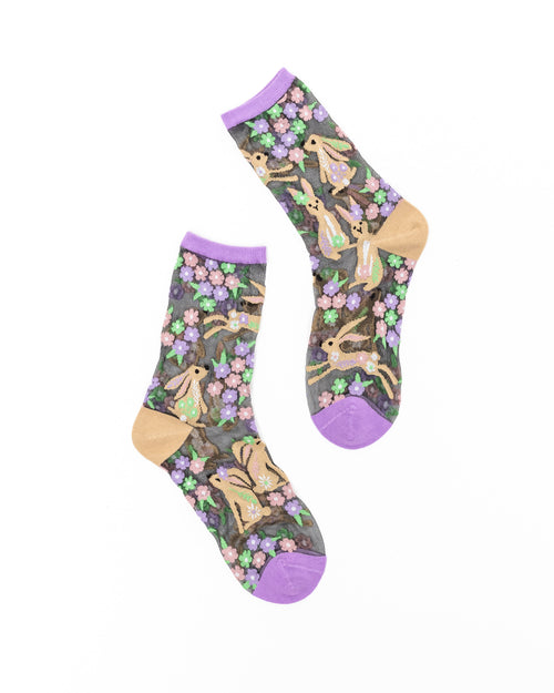 Sock candy rabbit floral black sheer socks and sandals floral spring accessories easter socks